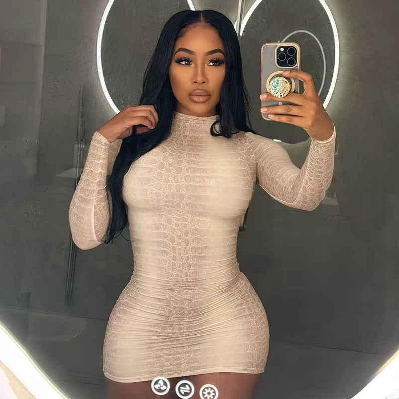Never Chasing Beige Croc Print Mini Dress