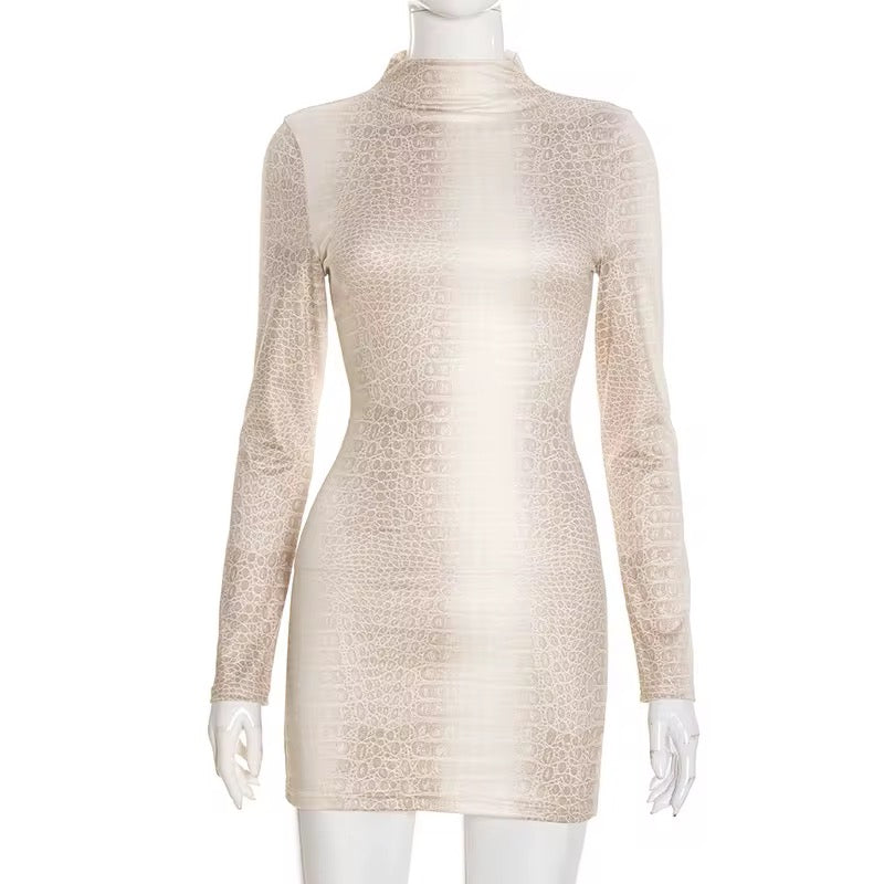 Never Chasing Beige Croc Print Mini Dress
