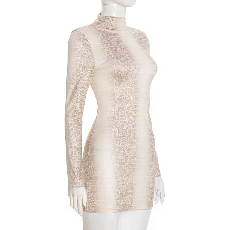 Never Chasing Beige Croc Print Mini Dress