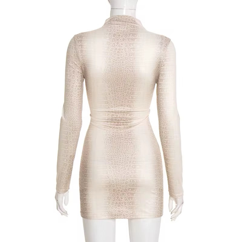 Never Chasing Beige Croc Print Mini Dress