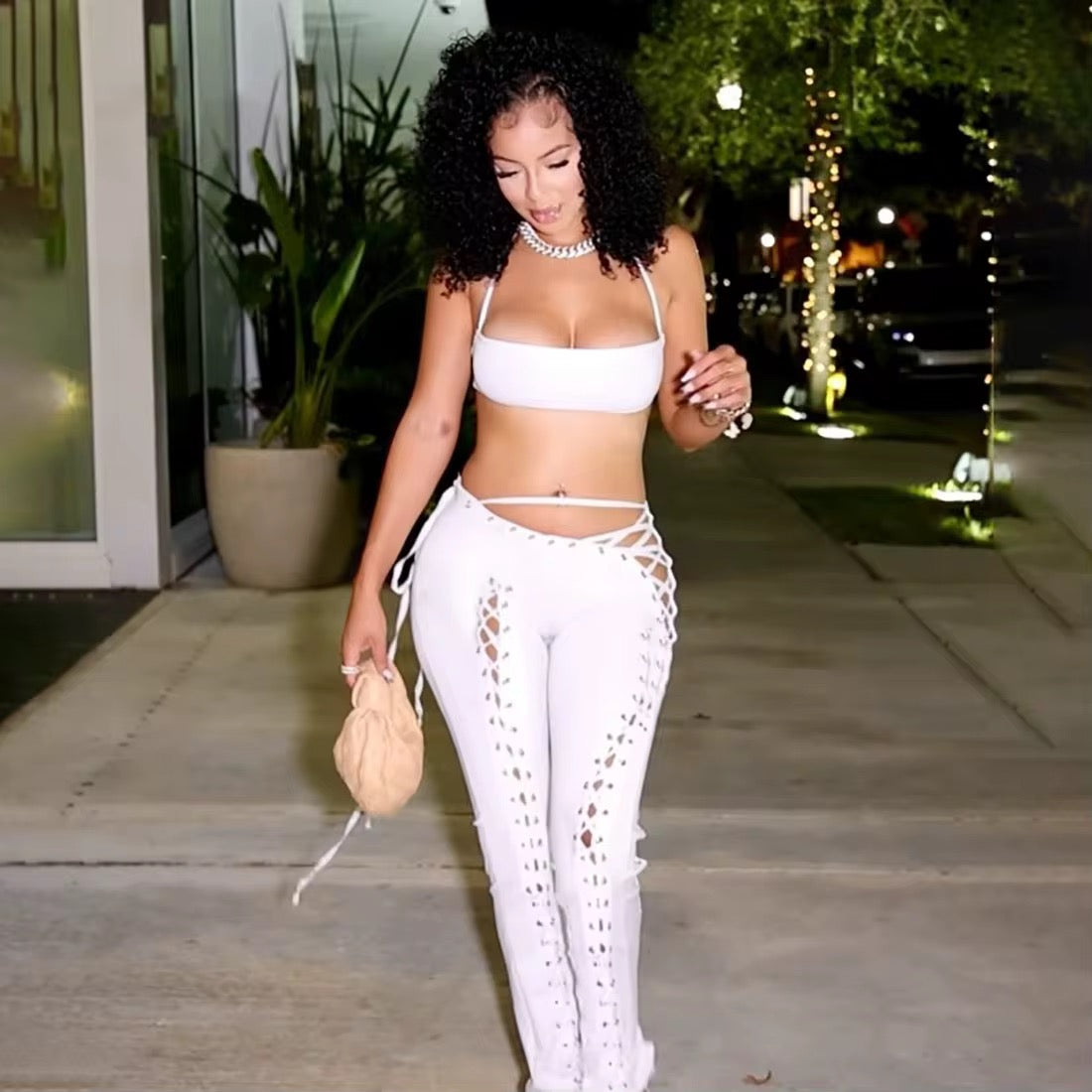 Caught Up In You Two Piece Tie Up Pants Set - White