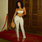 Caught Up In You Two Piece Tie Up Pants Set - (BLACK)