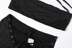 Caught Up In You Two Piece Tie Up Pants Set - (BLACK)