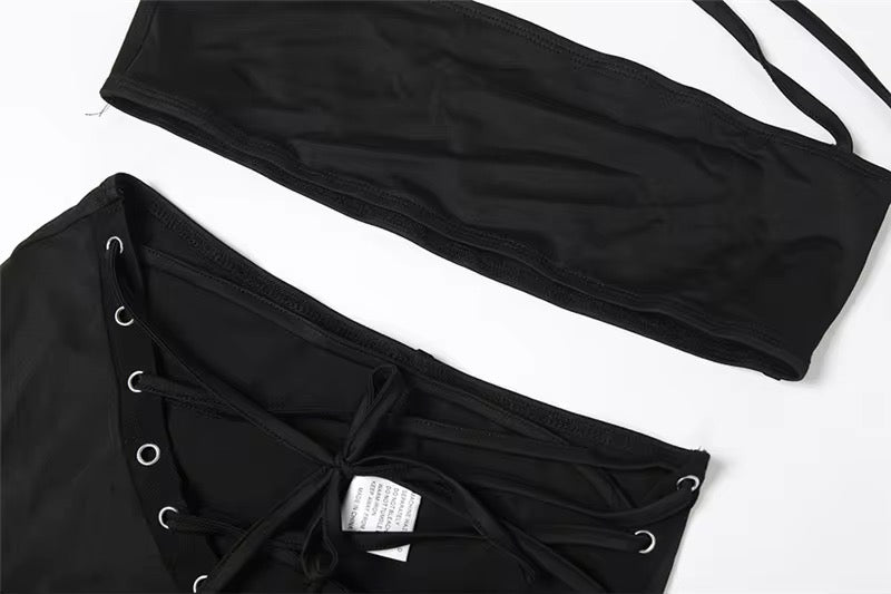 Caught Up In You Two Piece Tie Up Pants Set - Black