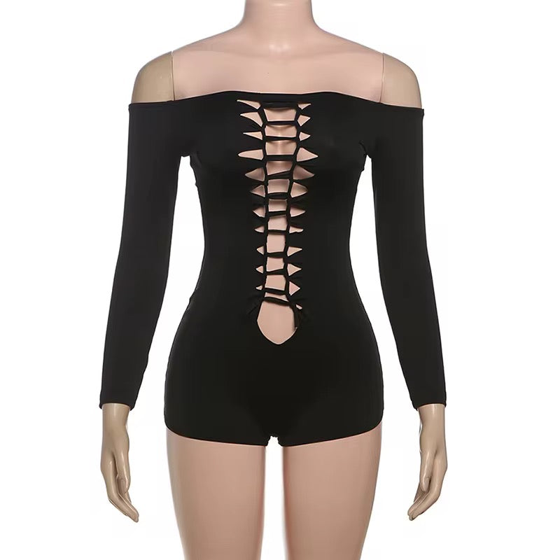 WYA Text Cut Out Black Romper - Very Stretchy