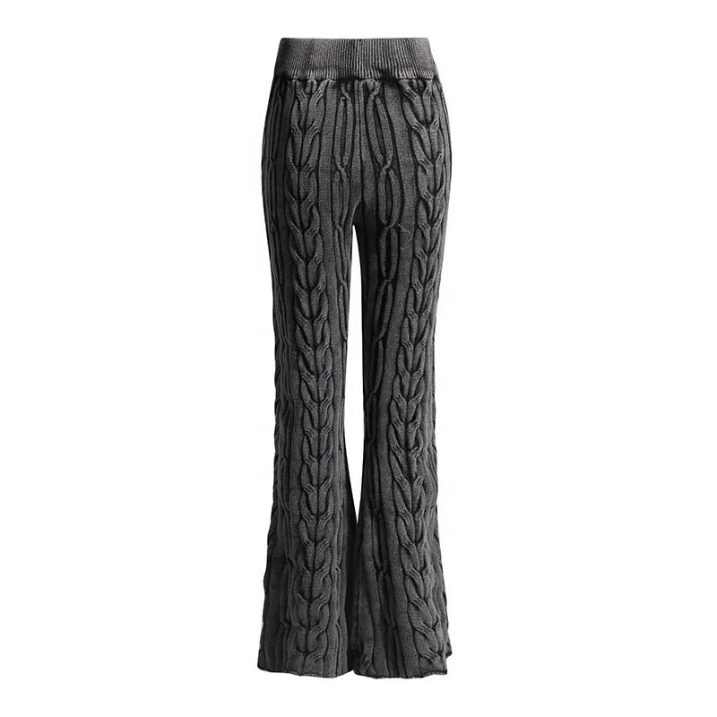 Abstract Pattern Twist Knitted Flared Trousers - Cider