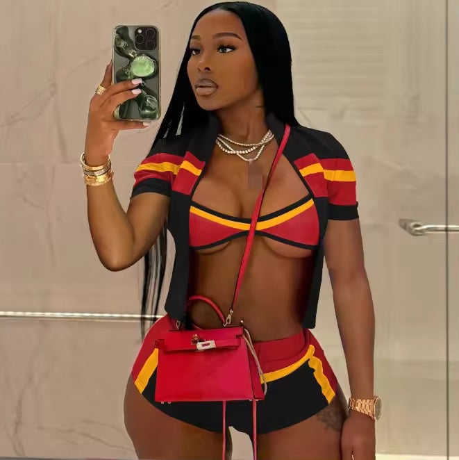 Back Outside 3 Piece Shorts Crop Set