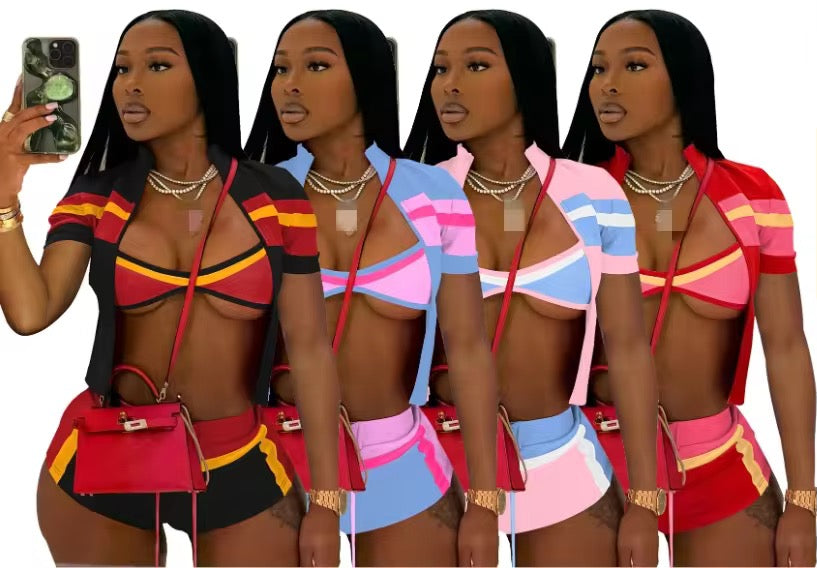 Back Outside 3 Piece Shorts Crop Set