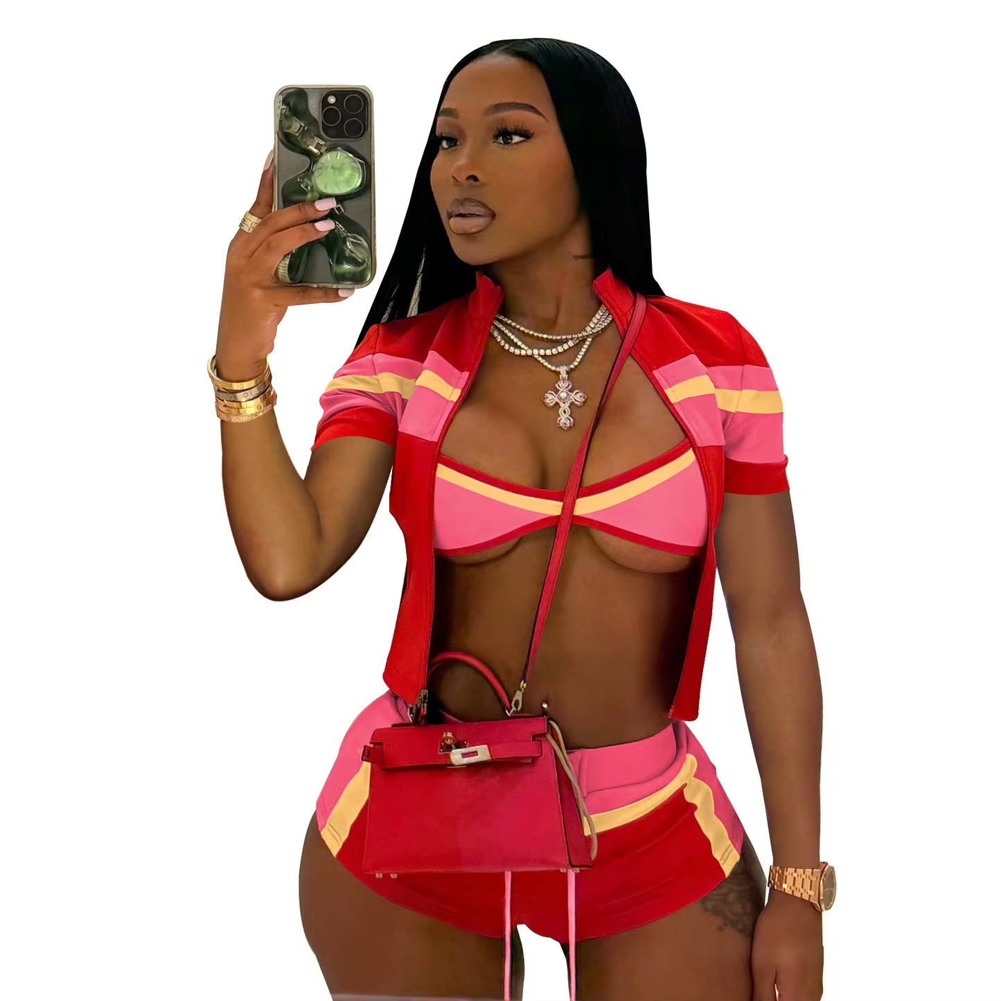 Back Outside 3 Piece Shorts Crop Set