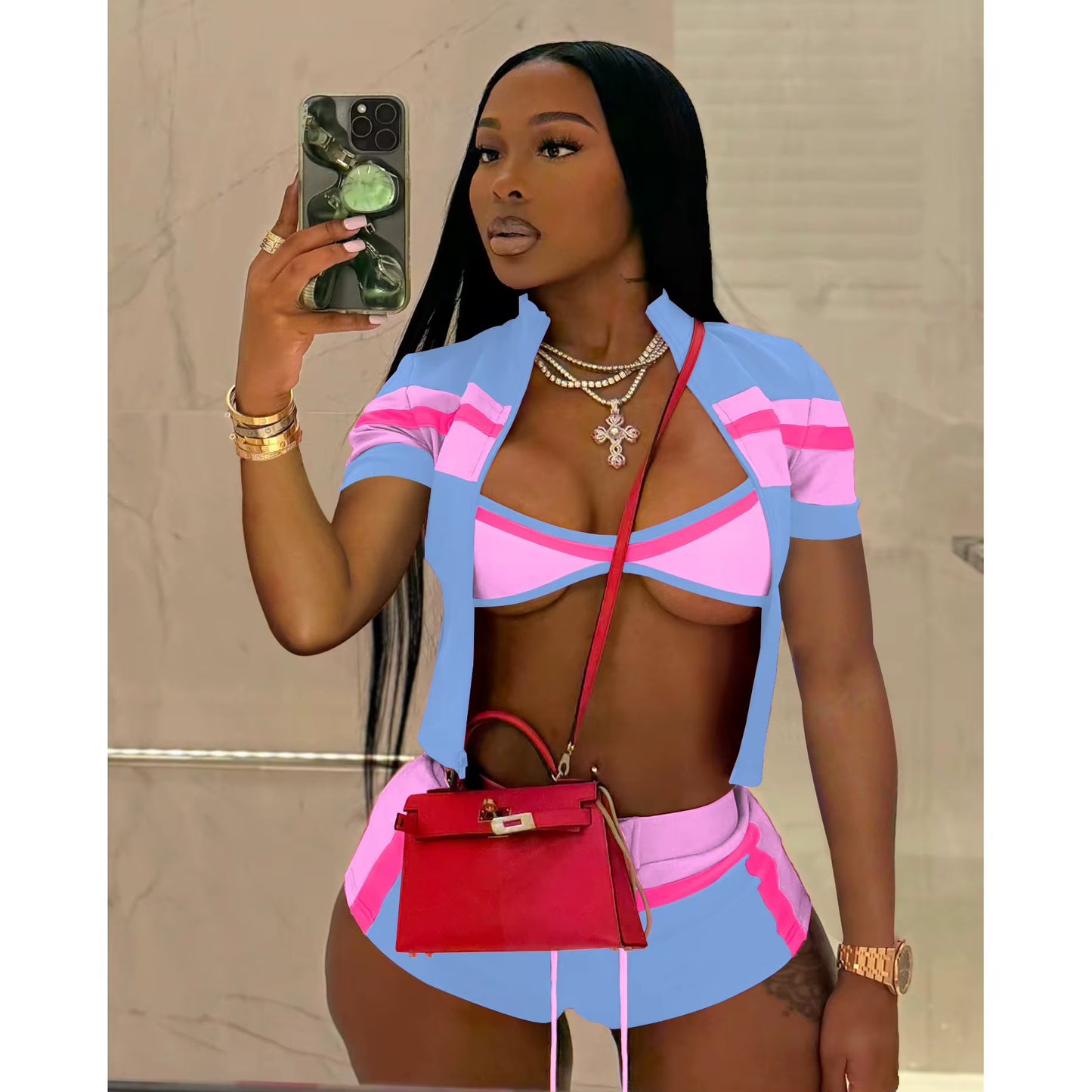 Back Outside 3 Piece Shorts Crop Set