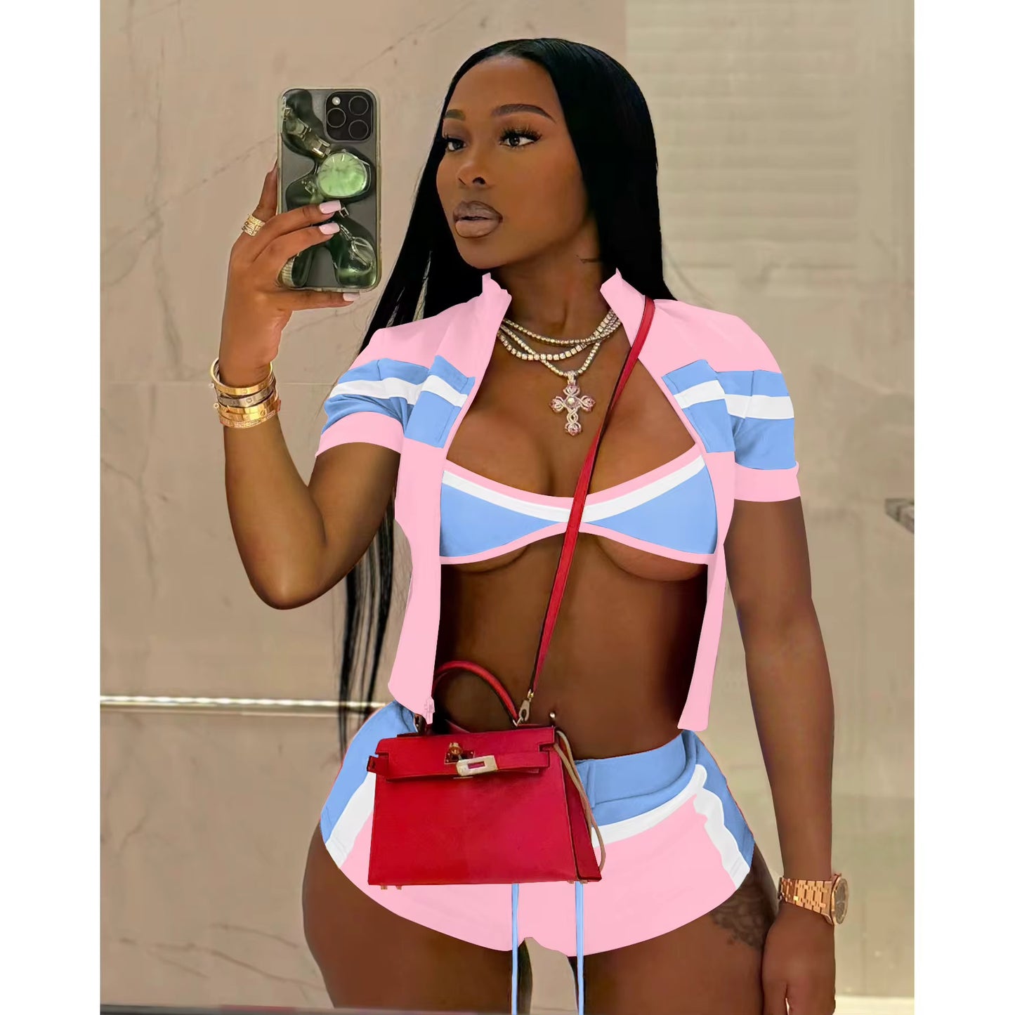 Back Outside 3 Piece Shorts Crop Set