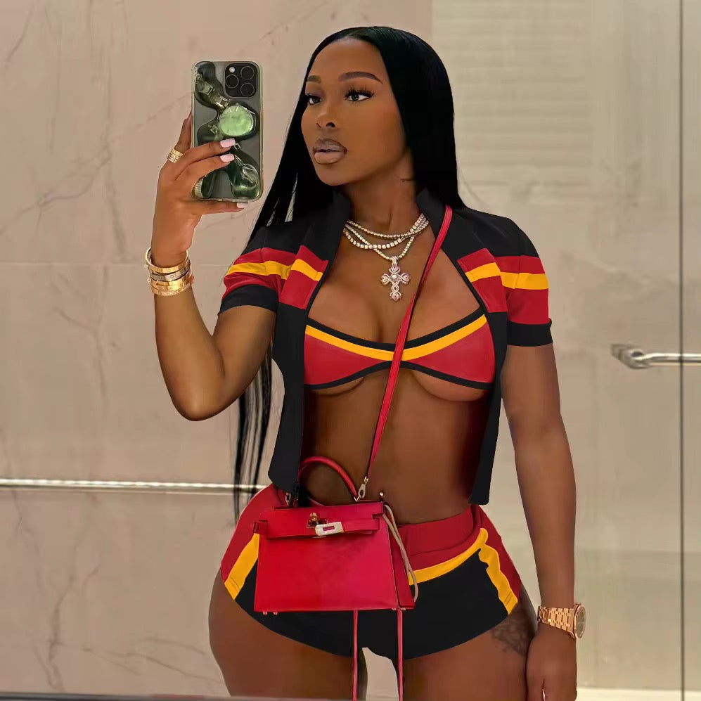 Back Outside 3 Piece Shorts Crop Set