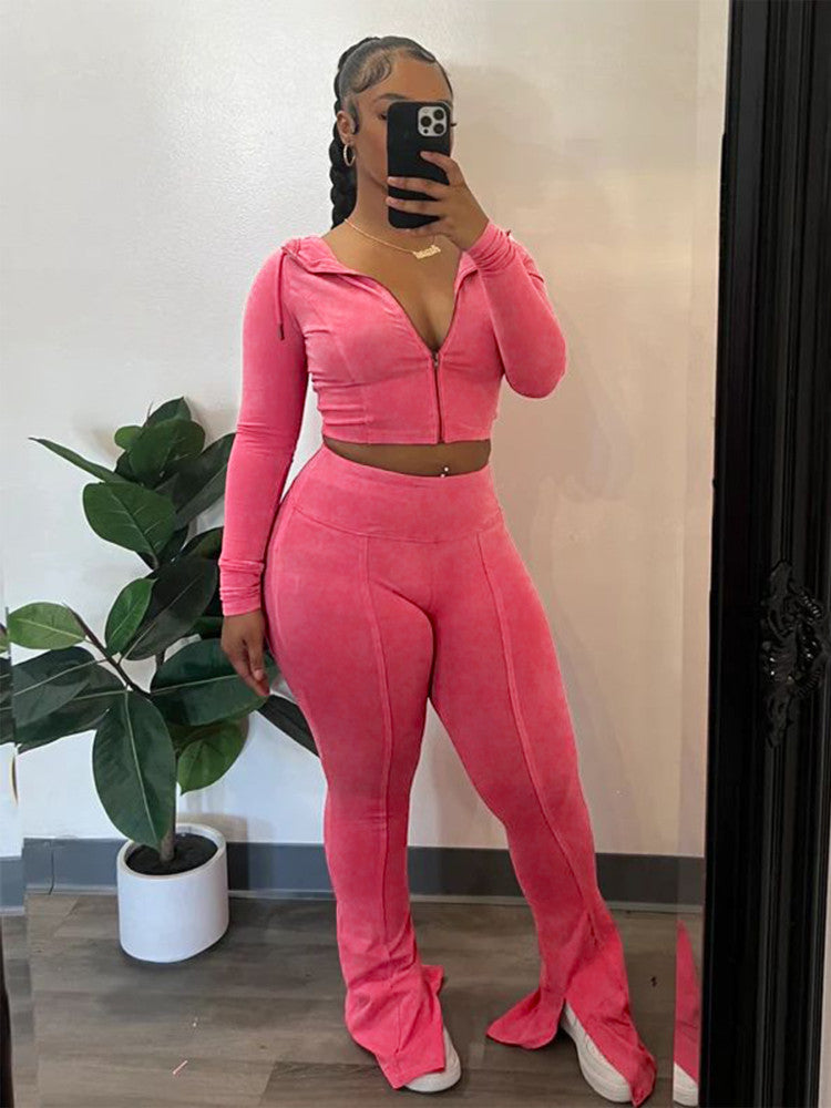 Getting 2 It Washed Hoodie + Flare Pants Set