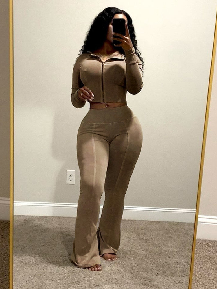 Getting 2 It Washed Hoodie + Flare Pants Set