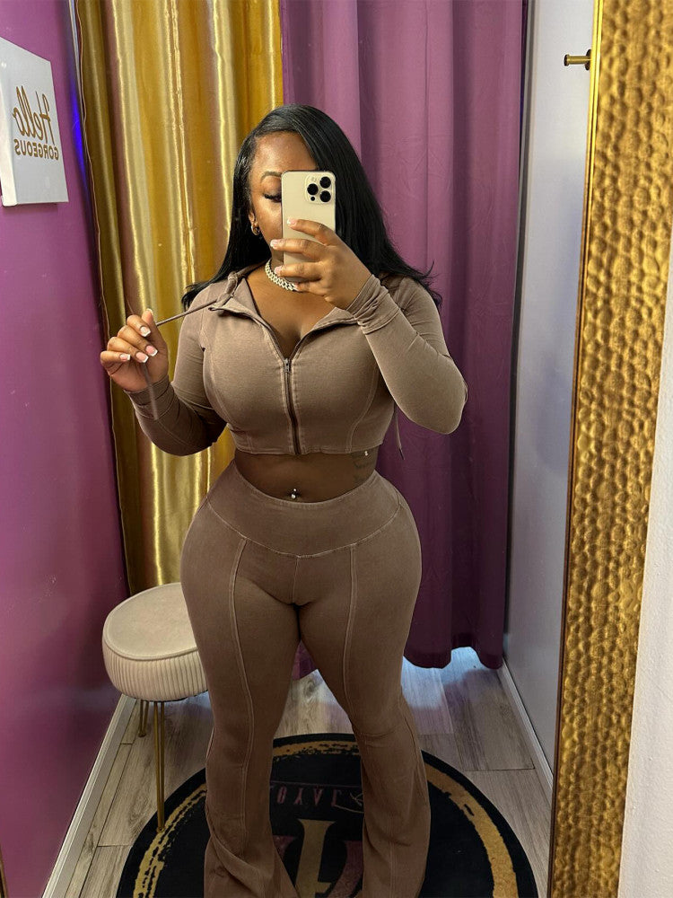 Getting 2 It Washed Hoodie + Flare Pants Set