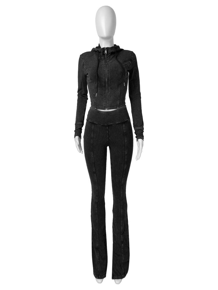 Getting 2 It Washed Hoodie + Flare Pants Set