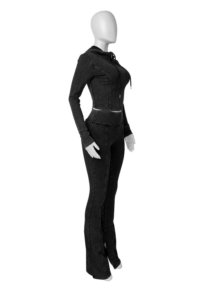 Getting 2 It Washed Hoodie + Flare Pants Set
