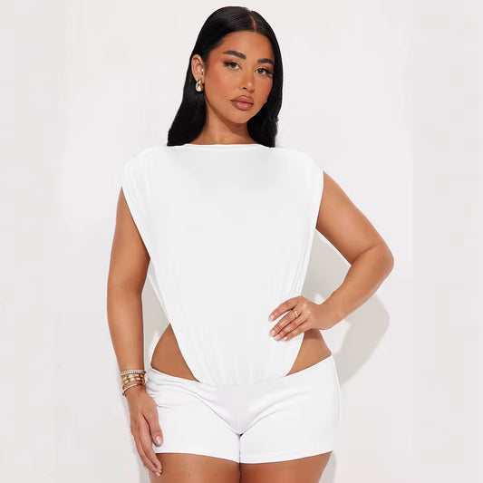 Outta Pocket Bodysuit Shorts Set - White