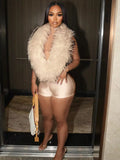 Soft Serve Feather Jumpsuit - Beige