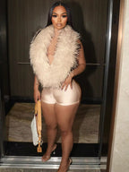 Soft Serve Feather Jumpsuit - Beige