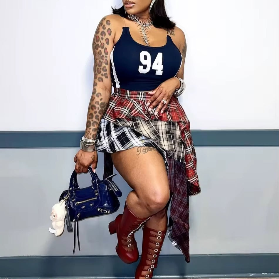 Pay Attention Plaid Patchwork Skirt