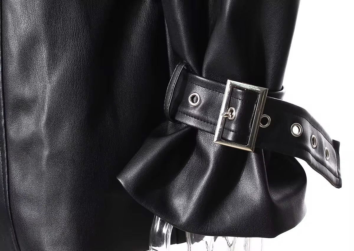 Put It On Leather Stitched Moto Jacket