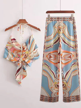 Puccii Prints Halter Satin Set