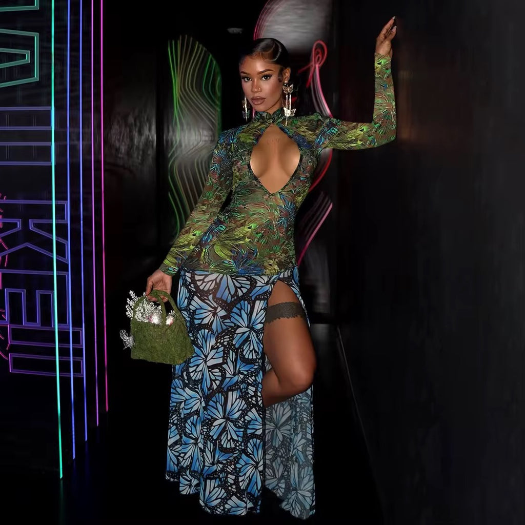 Butterfly Kisses Sheer Maxi Dress