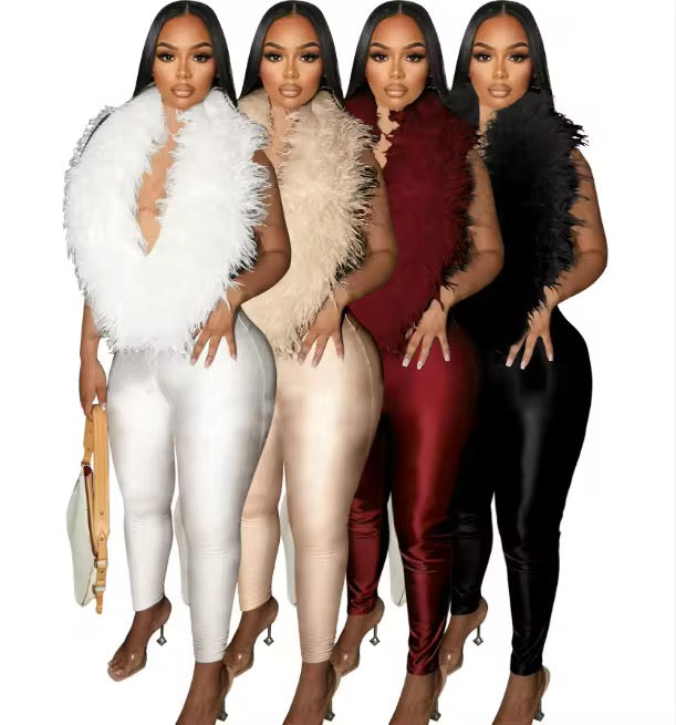 Soft Serve Feather Jumpsuit - Long Pants