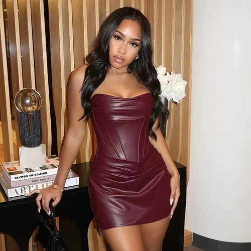 Can’t Hide It Leather Mini Skirt Set