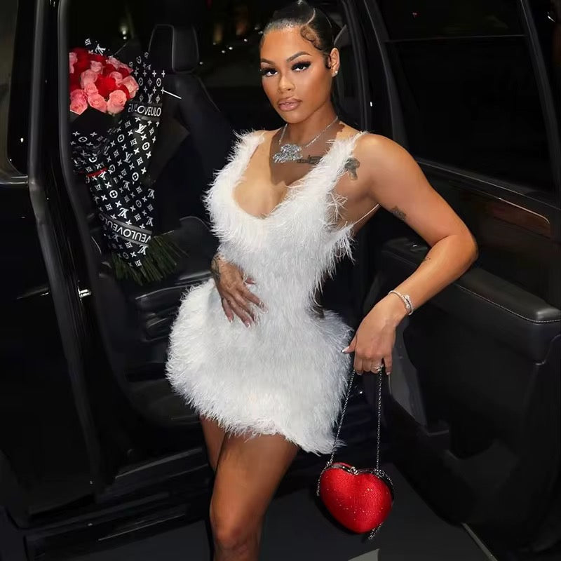 Heaven Sent Plush Fur Mini Dress