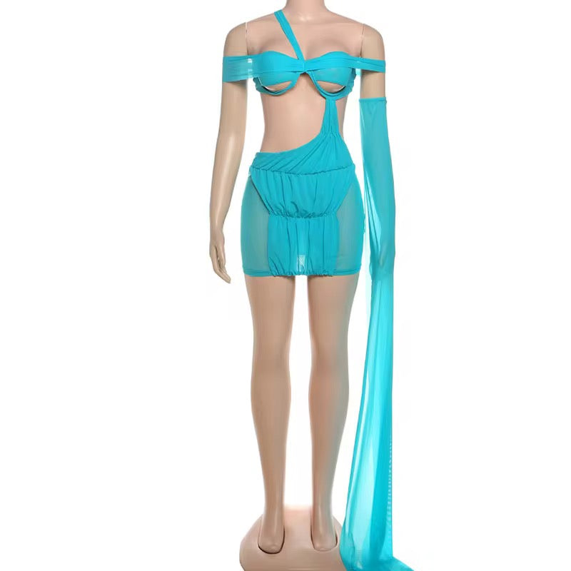 Turks Escape Draped Aqua Mini Dress