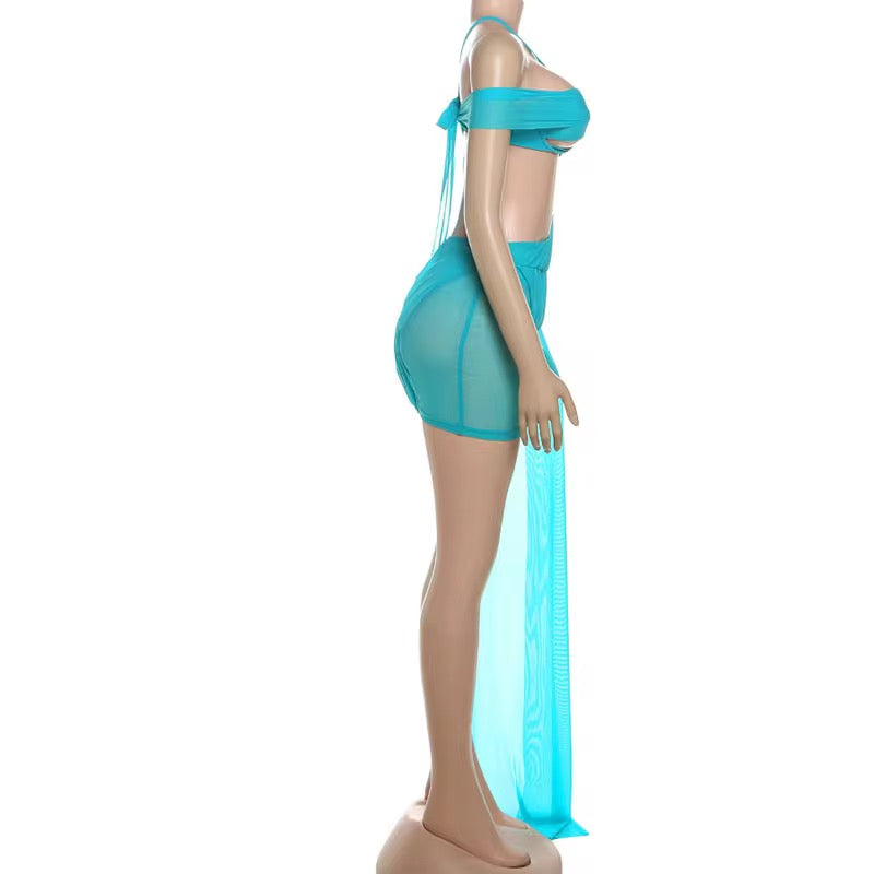 Turks Escape Draped Aqua Mini Dress