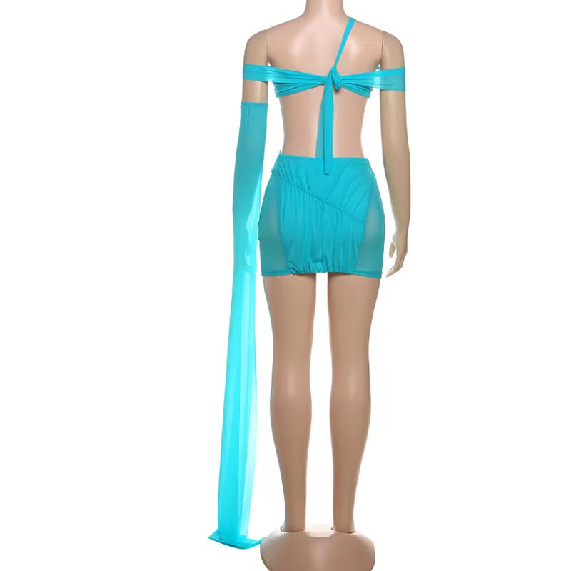 Turks Escape Draped Aqua Mini Dress