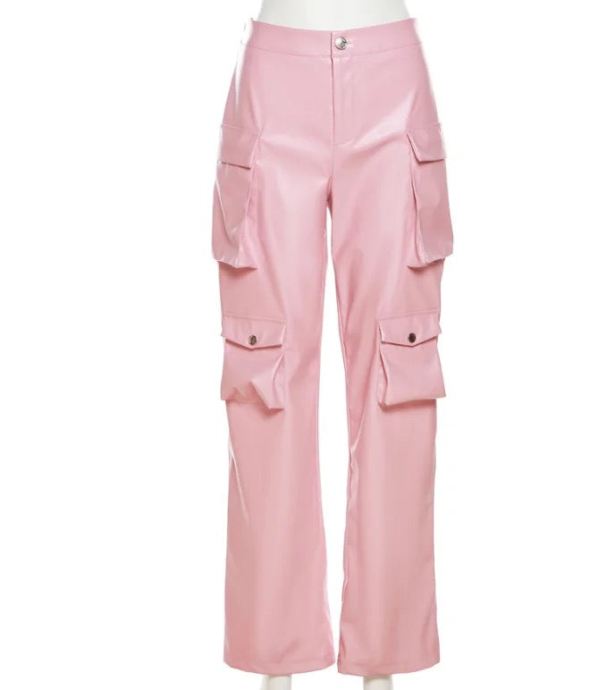Hot Pink Vegan Leather Cargo Pant - Kate Hewko