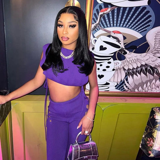 Stuck On U Drawstring Purple Crop Set