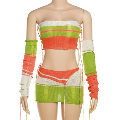Colorful Aura Knit Skirt Set
