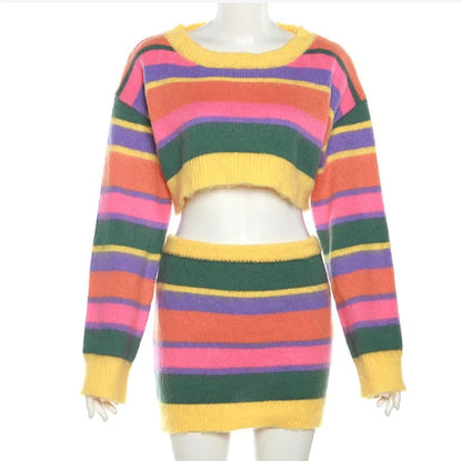 Marnii Me Stripe Crop Sweater Set
