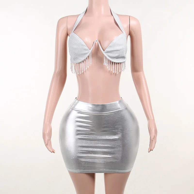 Acting Brand New Tassel Bralette Skirt Set