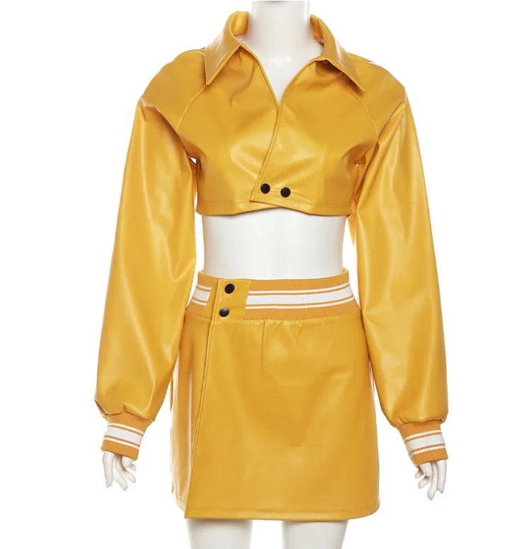 Flyest In The City Leather Yellow Bomber Set