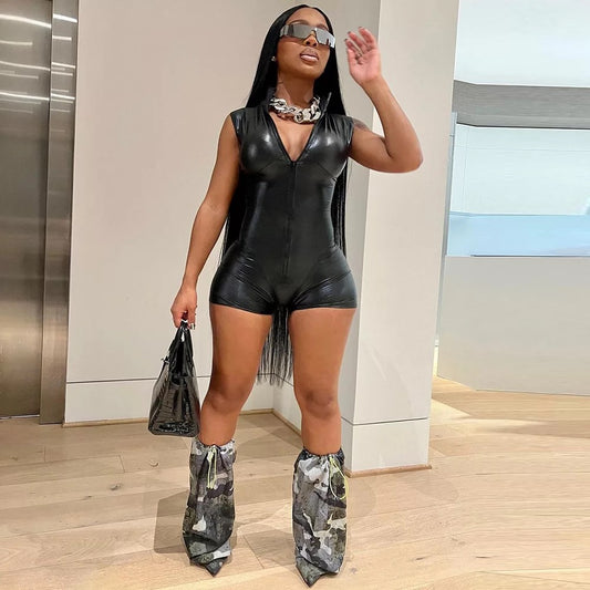 She Underrated Vegan Leather Romper