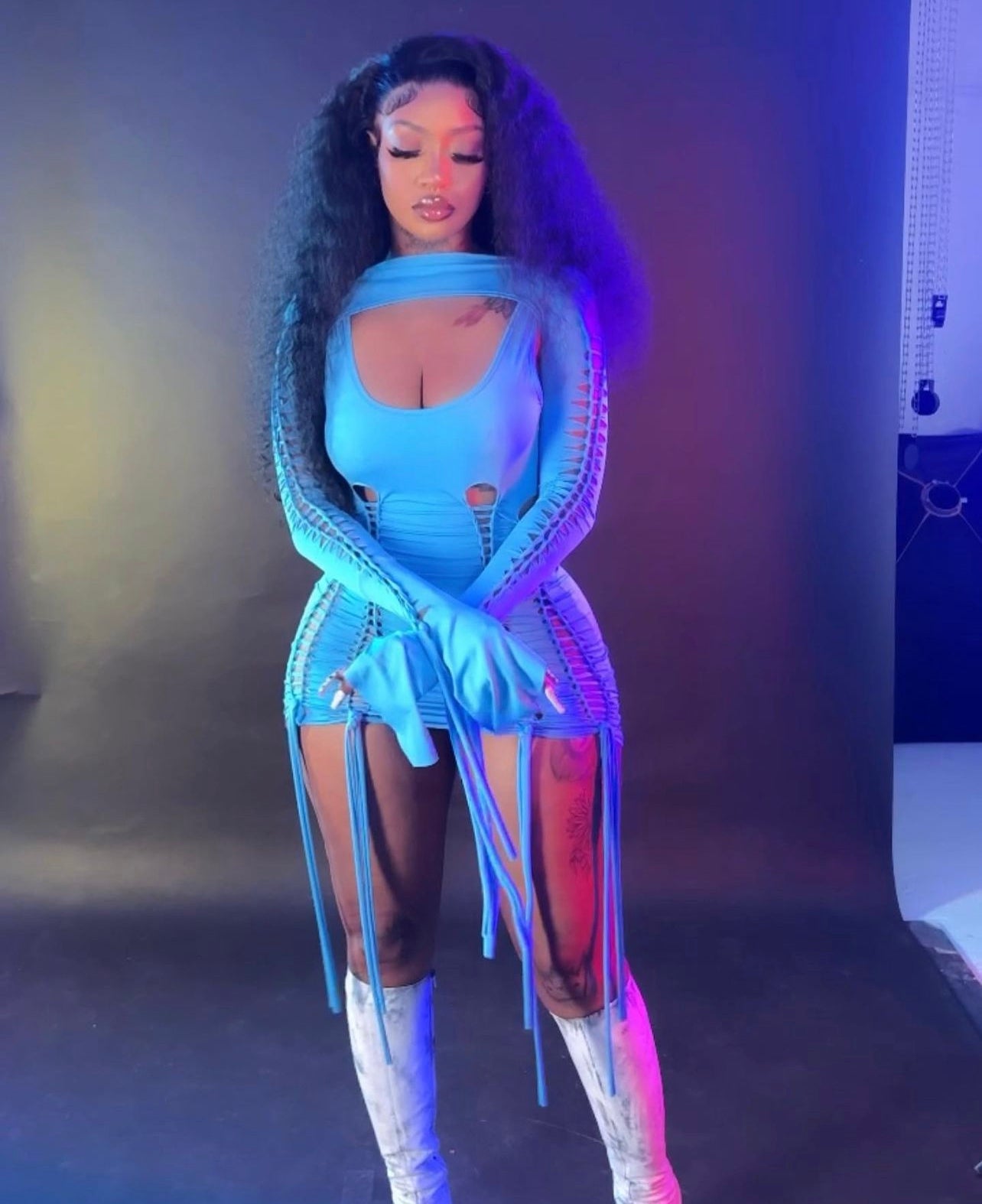 Got U Stuck Cut Out Blue Mini Dress