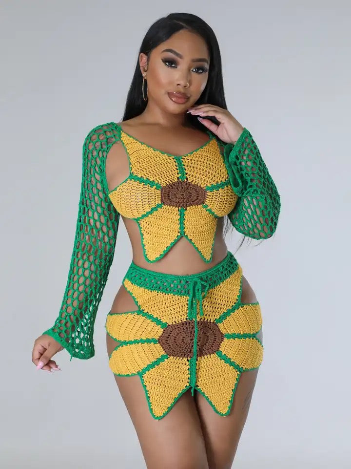Sunflowers & Sunset Crochet Skirt Set